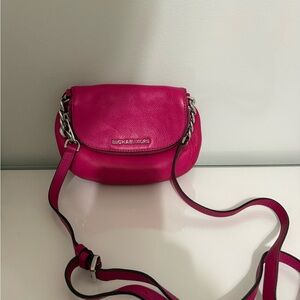 Michael Kors Fuchsia Leather Chain-Accent Crossbody